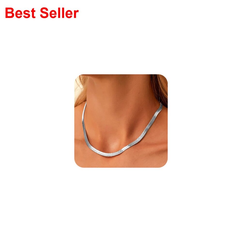 Silver/18K Gold Plated Herringbone Necklace, Stainless Steel Chain